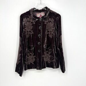 Johnny Was Jacket Womens S Velvet Sweater Boho Western Purple‎ Brown Tribal